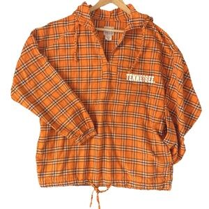Tennessee Vols Plaid Flannel Hoodie Long Sleeve Sz S/M, Orange, 100% Cotton